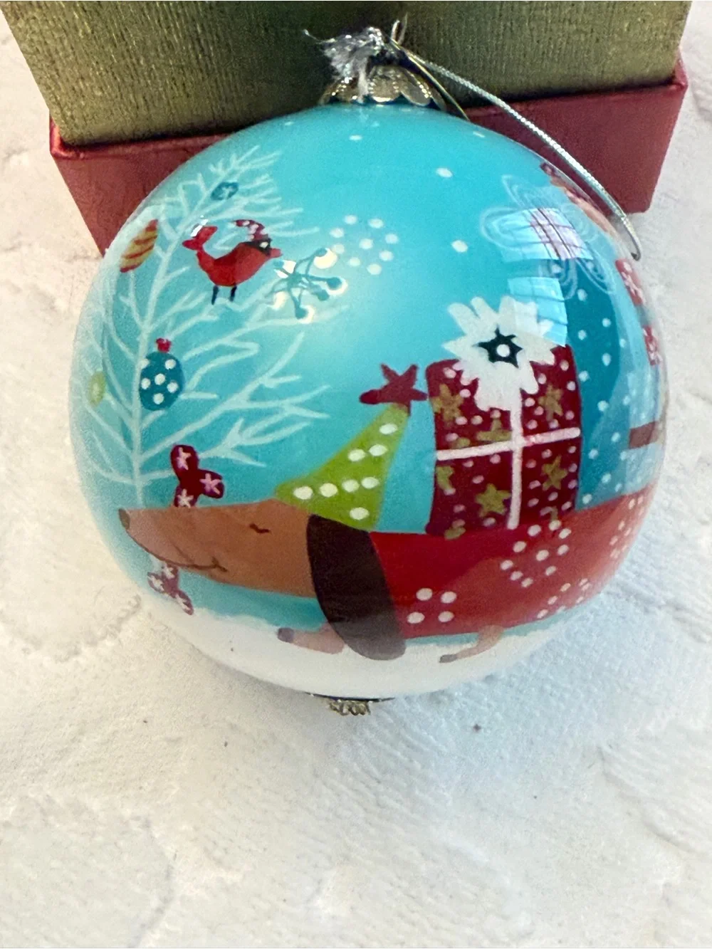 Li Bien Hand-Painted Teal Dachshund Holiday Ornament - Festive Dog Design